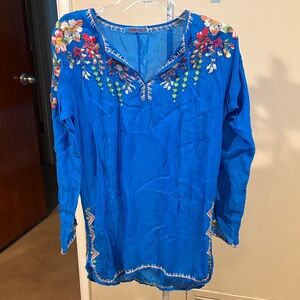 Johnny Was Blue Floral Embroidered Tunic